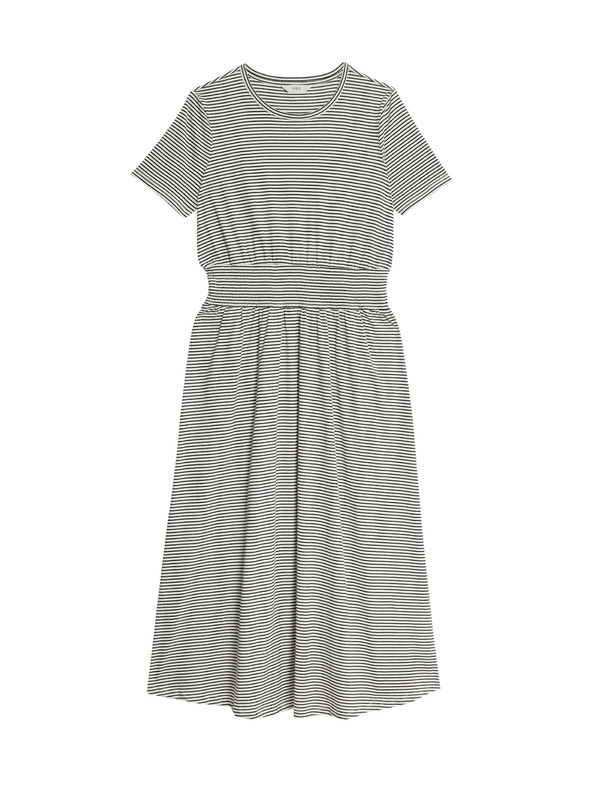 Marks & Spencer Prugaste naborane midi haljine od čiste pamučne tkanine Marks & Spencer mornarsko plava