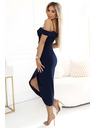 numoco CALLIE Midi haljina s otkrivenim ramenima i dekolteom - tamno plava boja