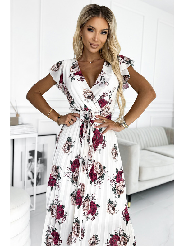 numoco Naborane midi haljine s dekolteom i volanima - tamnocrvene ruže