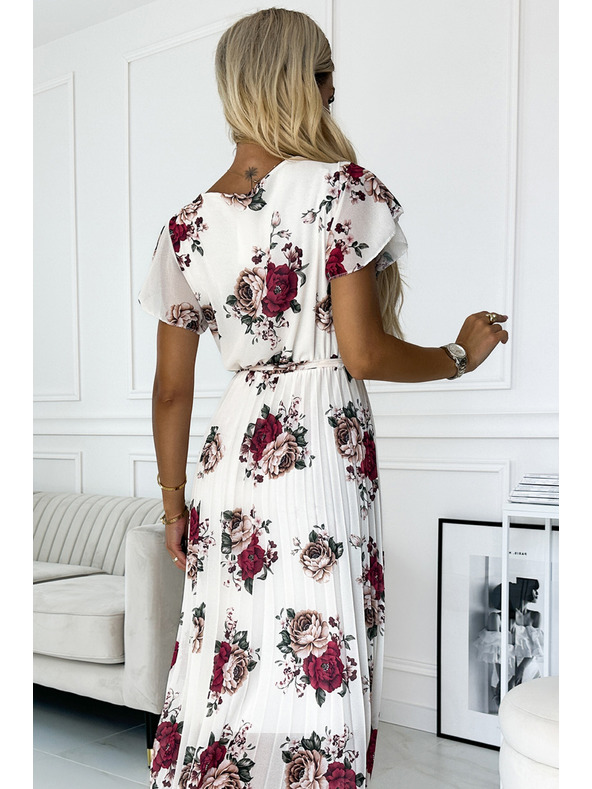 numoco Naborane midi haljine s dekolteom i volanima - tamnocrvene ruže