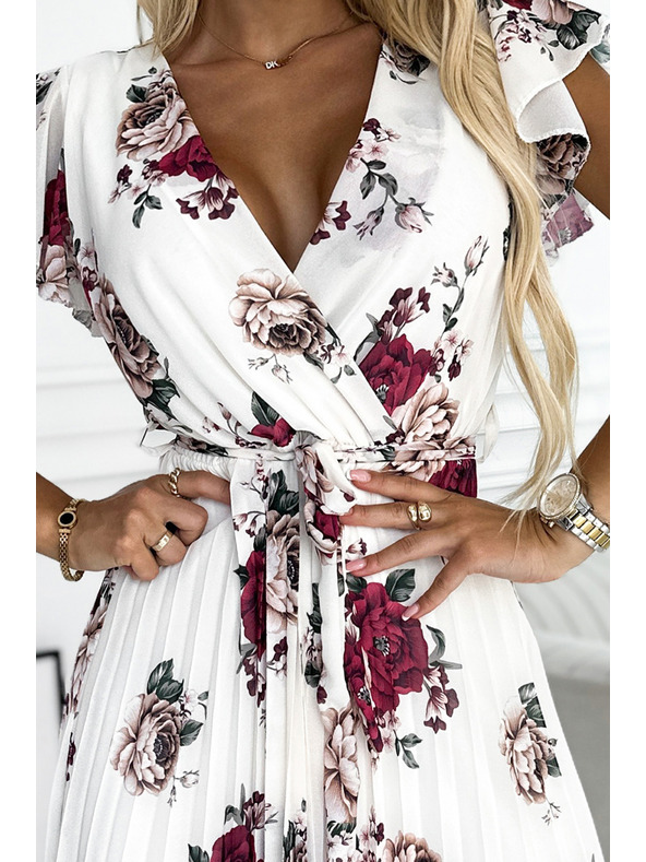 numoco Naborane midi haljine s dekolteom i volanima - tamnocrvene ruže