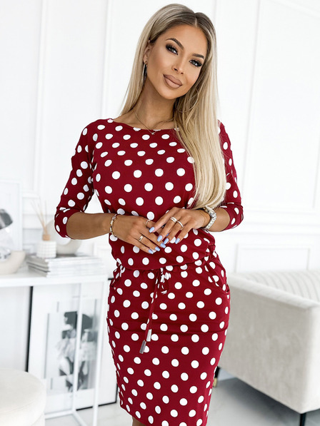 numoco Sportska haljina na vezanje i džepove - bordo + točkice Numoco