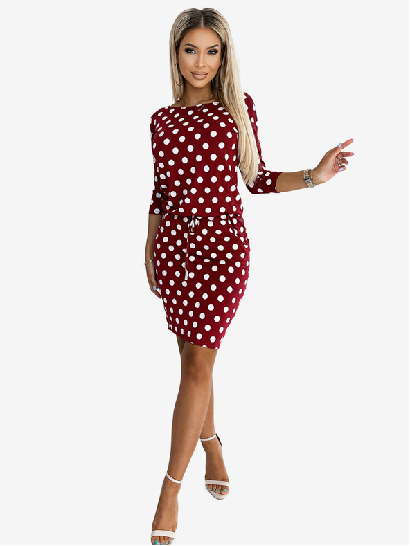 numoco Sportska haljina na vezanje i džepove - bordo + točkice Numoco