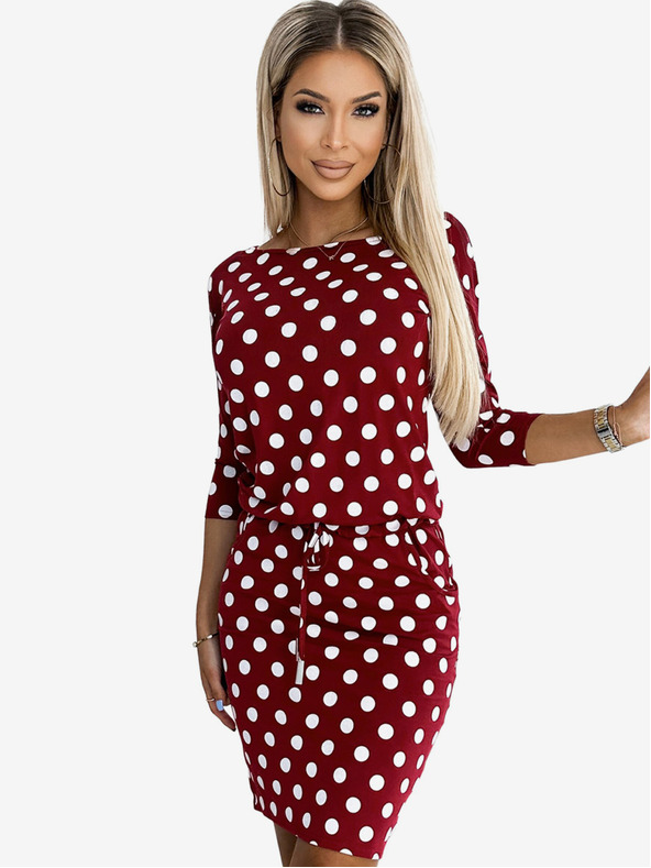 numoco Sportska haljina na vezanje i džepove - bordo + točkice Numoco