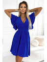 numoco Plava ženska haljina s torbastim izrezom, rukavima i remenom Numoco