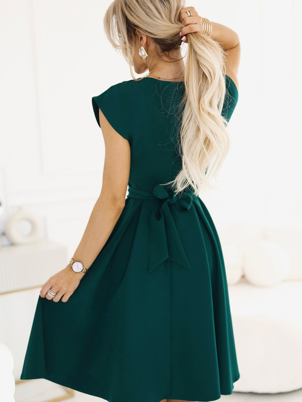 numoco Zelena ženska lepršava haljina s izrezom Numoco