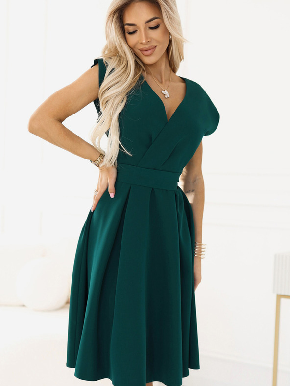 numoco Zelena ženska lepršava haljina s izrezom Numoco