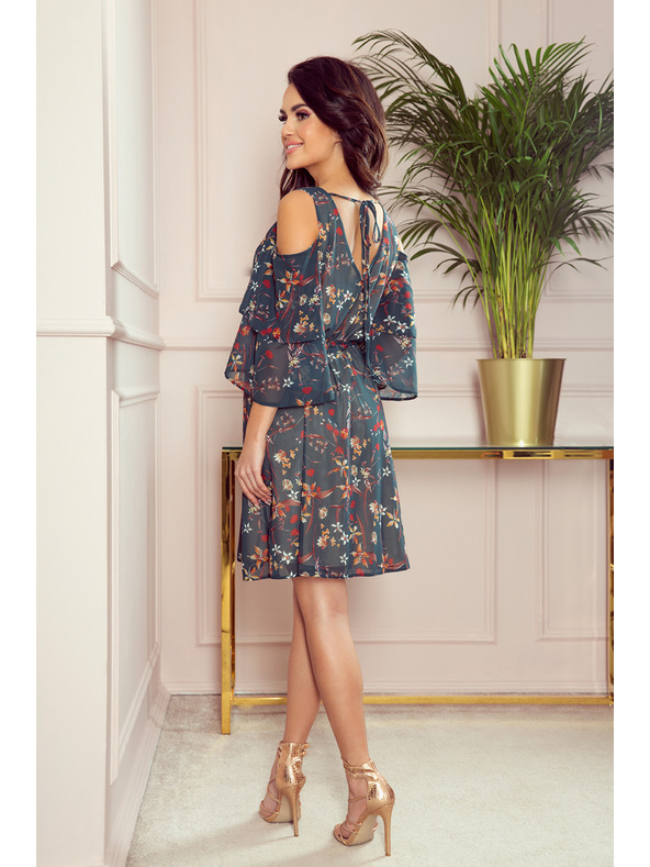 numoco Zelena ženska cvjetna haljina s izrezom Numoco