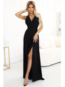 numoco Crna ženska duga satenska haljina s dekolteom i prorezom marke Numoco