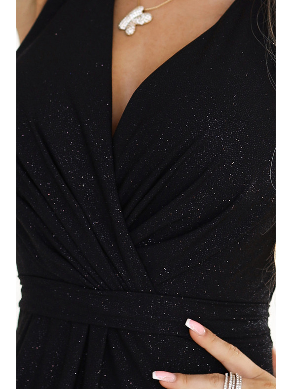 numoco Crna ženska duga satenska haljina s dekolteom i prorezom marke Numoco