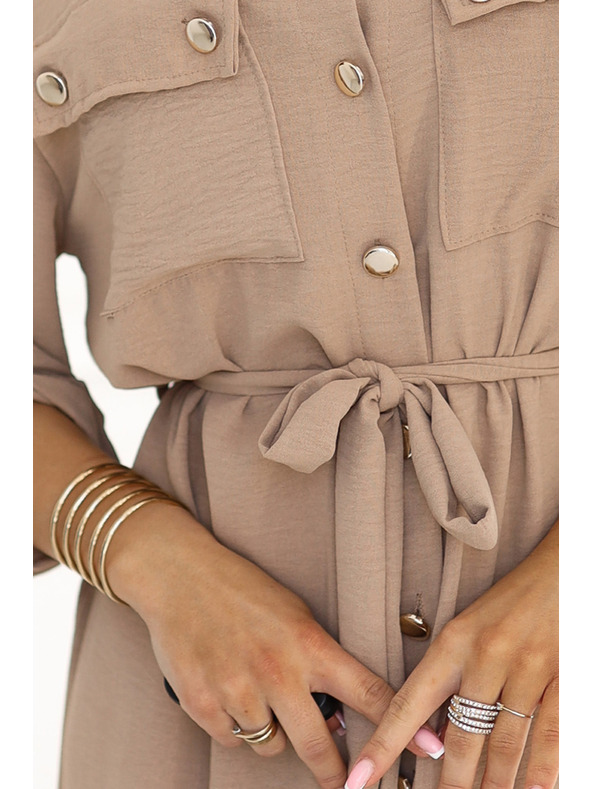 numoco Midi haljina sa zlatnim gumbima i vezama - MOCHA MOUSSE