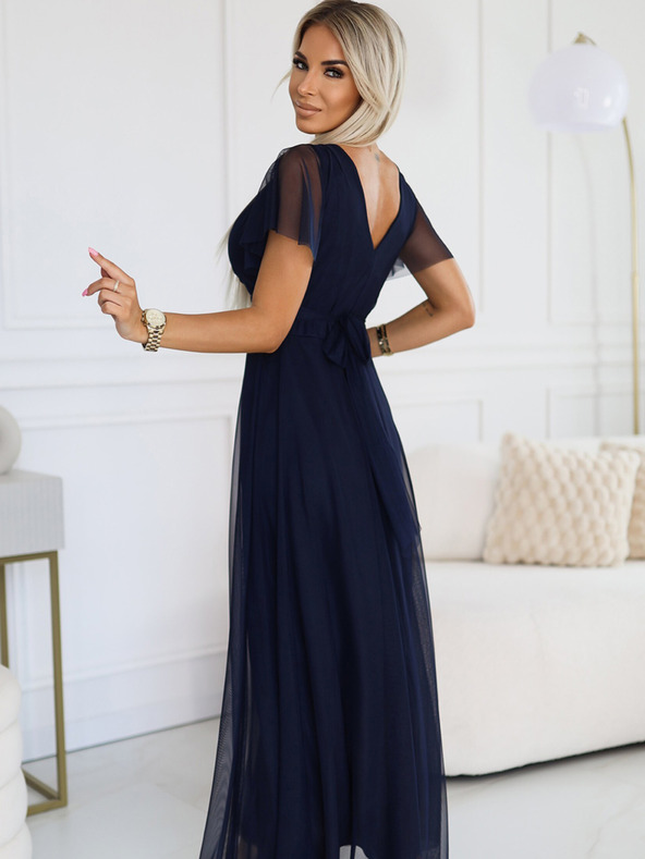 numoco NASTIA Duga haljina s okruglim izrezom i kratkim rukavima - tamnoplavi Numoco