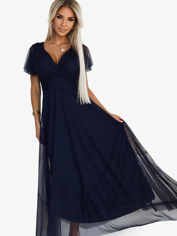 numoco NASTIA Duga haljina s okruglim izrezom i kratkim rukavima - tamnoplavi Numoco