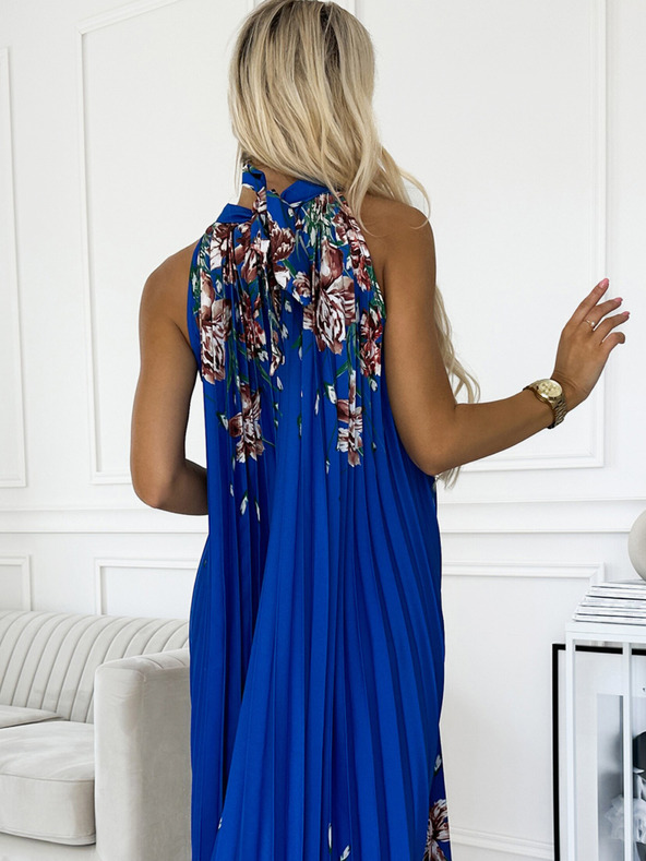 numoco Maxi haljina od plisiranog satena - plava s cvjetićima Numoco ESTER
