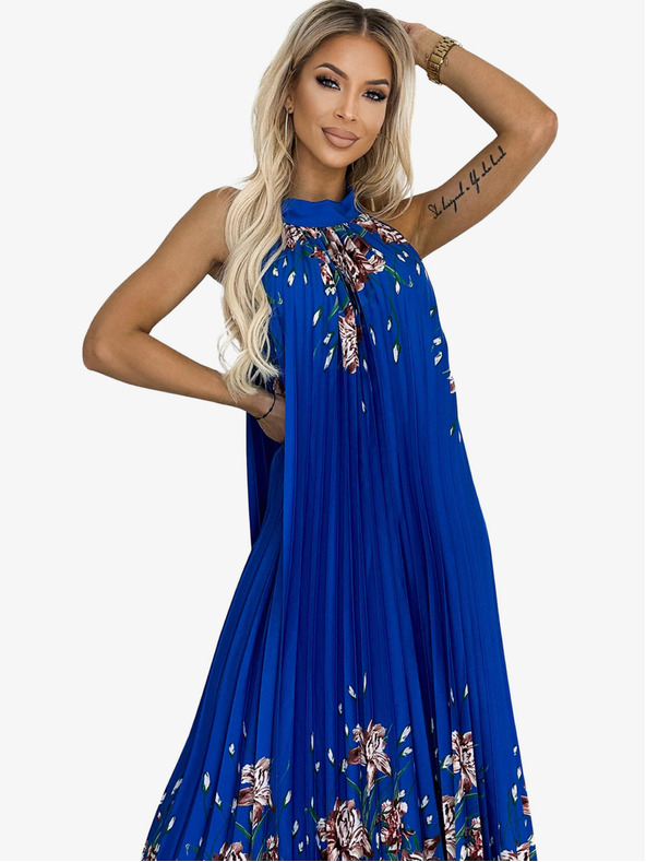 numoco Maxi haljina od plisiranog satena - plava s cvjetićima Numoco ESTER