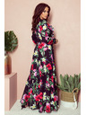 numoco Crna ženska duga cvjetna haljina s volanom i dekolteom marke Numoco