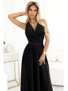 numoco Crna ženska duga satenska haljina s dekolteom i prorezom marke Numoco