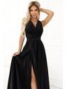 numoco Crna ženska duga satenska haljina s dekolteom i prorezom marke Numoco