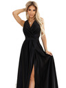 numoco Crna ženska duga satenska haljina s dekolteom i prorezom marke Numoco