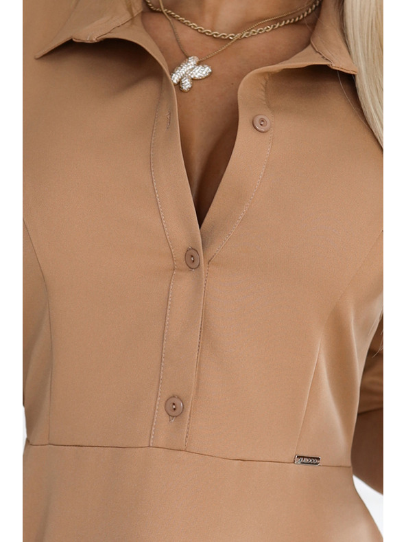 numoco Lepršave košuljaste haljine sa pojasom - MOCHA MOUSSE