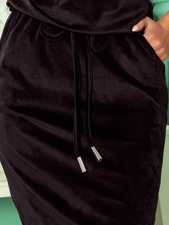 numoco Sportska haljina s vezicama i džepovima - velur - crni Numoco