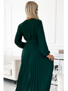 numoco VIVIANA Plisirana midi haljina s dekolteom, dugim rukavima i širokim remenom - Green Numoco