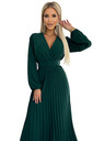 numoco VIVIANA Plisirana midi haljina s dekolteom, dugim rukavima i širokim remenom - Green Numoco