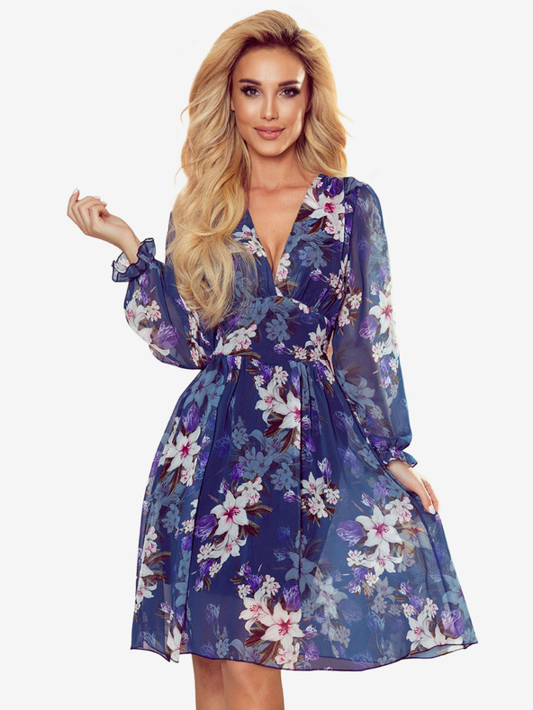 numoco Haljina od šifona s izrezom - tamnoplava s cvjetićima Numoco FRANCES