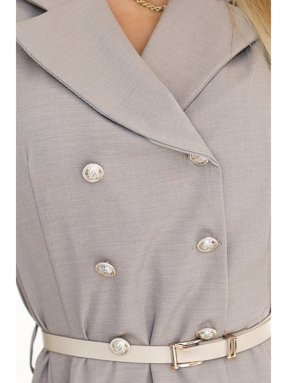 numoco Elegantna midi košulja haljina sa zlatnim gumbima i remenom - bež