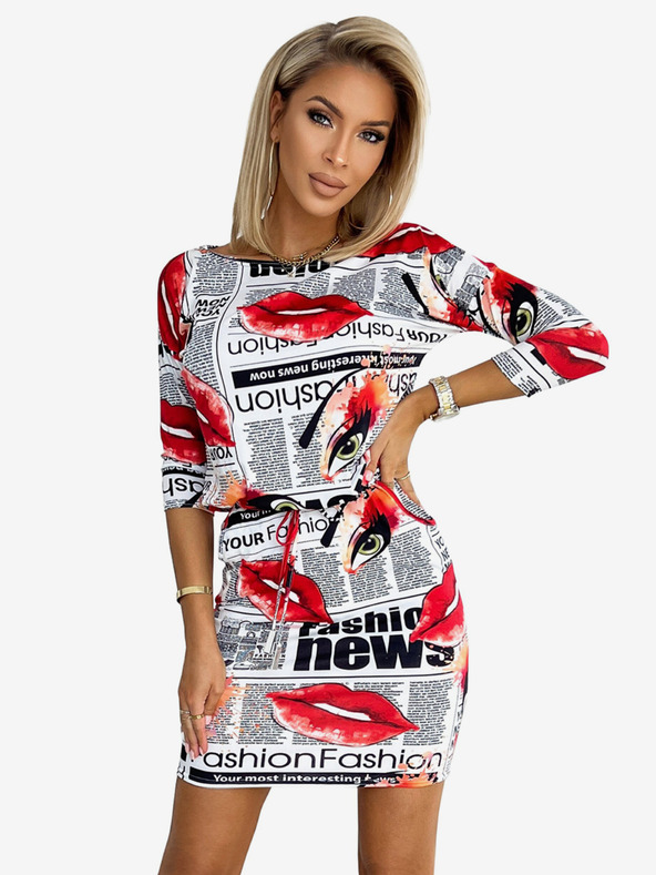 numoco Sportska haljina s džepovima - bijela s crvenim usnama Numoco