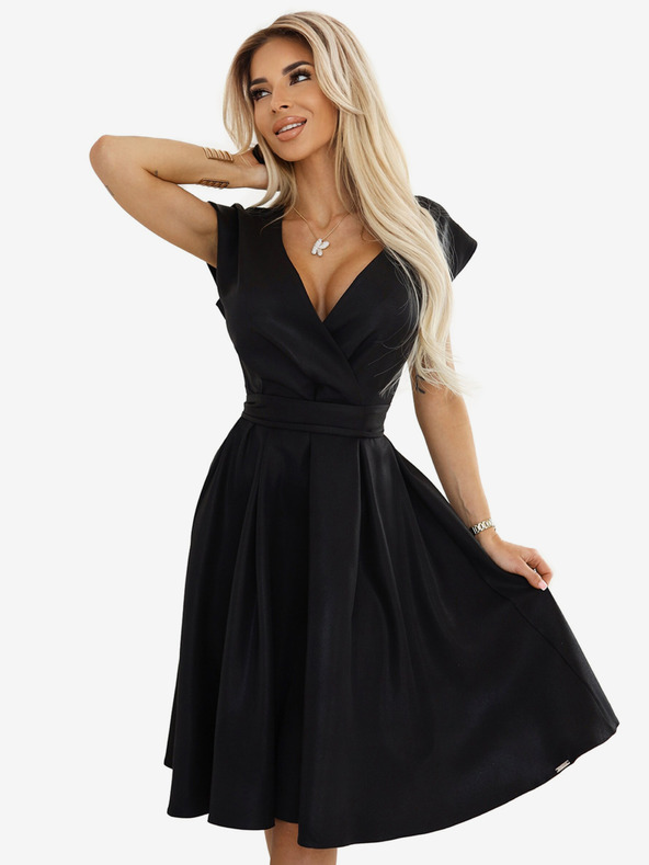 numoco Crna ženska lepršava haljina s izrezom Numoco