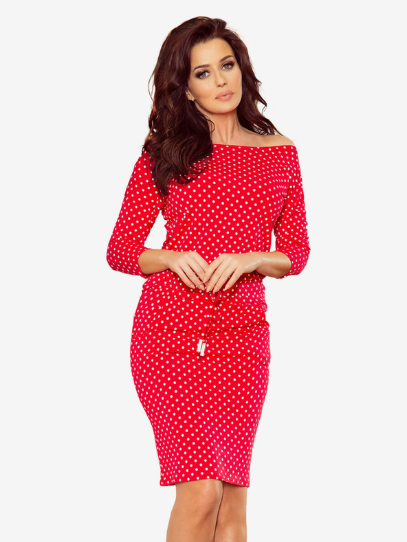 numoco Sportska haljina na vezivanje i džepove - crvena + Numoco točkice