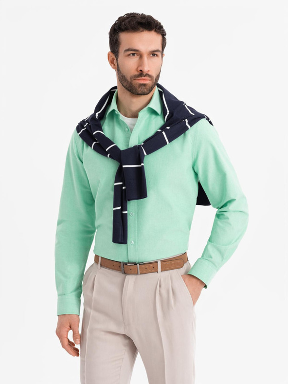 Ombre Clothing Muška pamučna oxford košulja pastelnih boja - mint Ombre Clothing