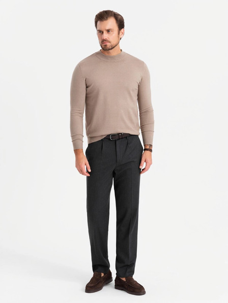 Ombre Clothing Muška pletena dolčevita od viskoze - tamno bež V3 OM-SWTN-0125 Ombre odjeća