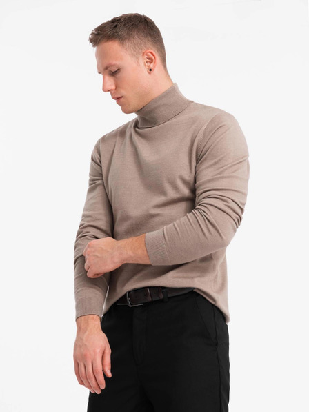 Ombre Clothing Muška pletena dolčevita od viskoze - tamno bež V3 OM-SWTN-0127 Ombre odjeća