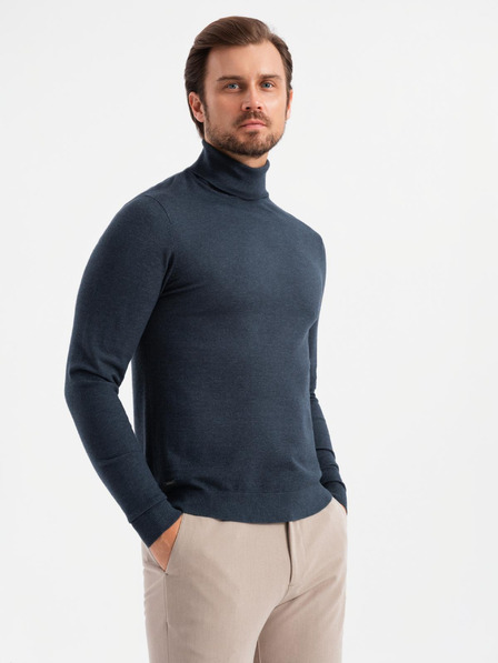 Ombre Clothing Muška pletena dolčevita od viskoze - tamnoplava V4 OM-SWTN-0127 Ombre odjeća