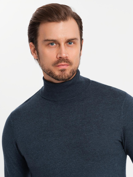 Ombre Clothing Muška pletena dolčevita od viskoze - tamnoplava V4 OM-SWTN-0127 Ombre odjeća
