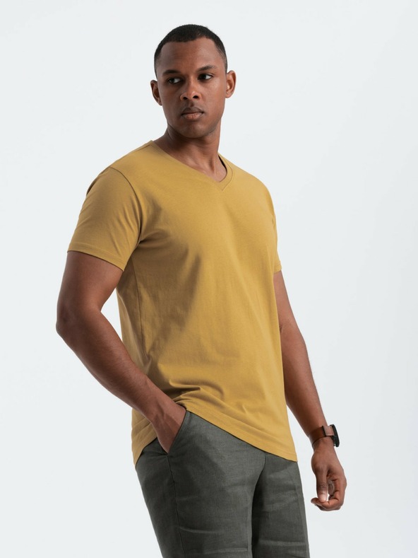 Ombre Clothing Muška klasična pamučna majica s okruglim izrezom BASIC - senf V8 OM-TSBS-0145 Ombre odjeća