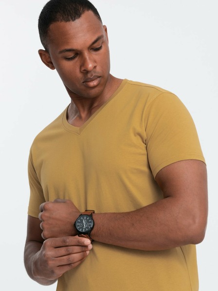 Ombre Clothing Muška klasična pamučna majica s okruglim izrezom BASIC - senf V8 OM-TSBS-0145 Ombre odjeća