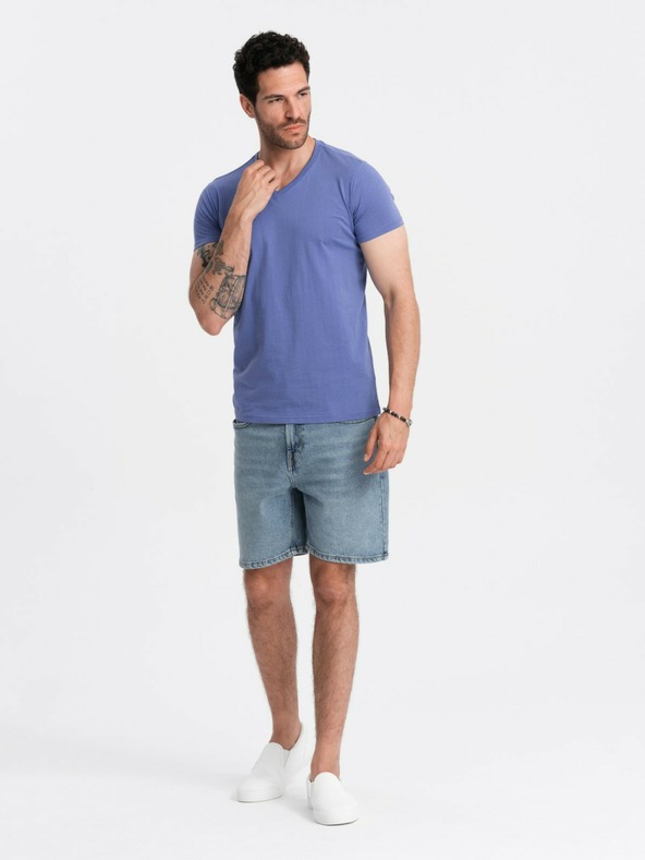 Ombre Clothing BASIC Pamučna klasična muška majica s V-izrezom - ljubičasta V12 OM-TSBS-0145 Ombre odjeća