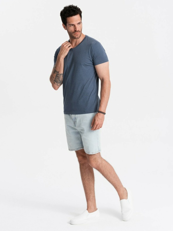 Ombre Clothing Muška klasična pamučna majica s V-izrezom BASIC - Blue Highlight V18 OM-TSBS-0145 Ombre odjeća