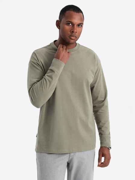 Ombre Clothing Muška pamučna majica kratkih rukava LOOSE FIT s okruglim izrezom - kaki V4 OM-LSBC-0129 Ombre odjeća