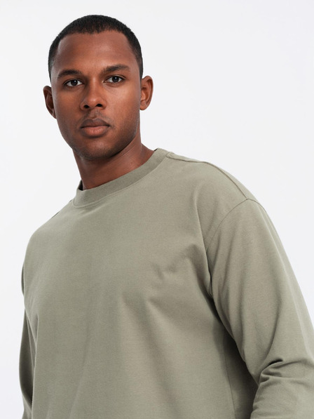 Ombre Clothing Muška pamučna majica kratkih rukava LOOSE FIT s okruglim izrezom - kaki V4 OM-LSBC-0129 Ombre odjeća