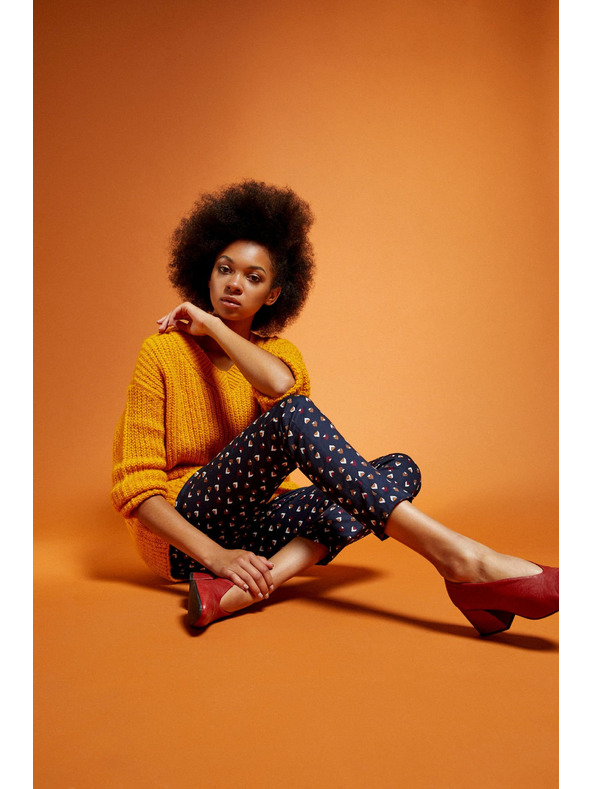 Moodo Moodo tamnoplave ženske hlače s uzorkom