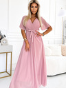 numoco Duga haljina s plisiranim izrezom i kravatom - puder roza Numoco