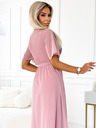 numoco Duga haljina s plisiranim izrezom i kravatom - puder roza Numoco