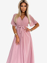 numoco Duga haljina s plisiranim izrezom i kravatom - puder roza Numoco
