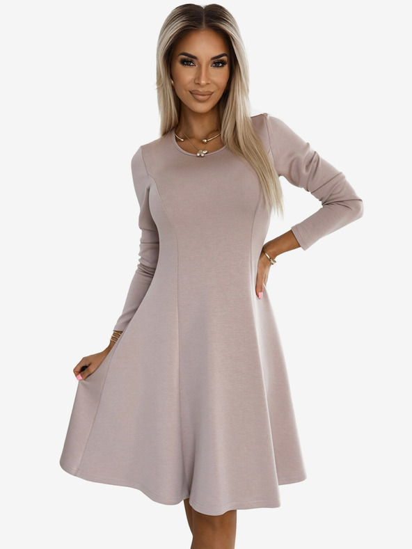 numoco Udobna trapez haljina s dugim rukavima - bež Numoco