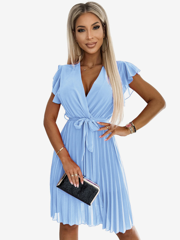 numoco Šifonska plisirana haljina s naboranim dekolteom - svijetloplava Numoco