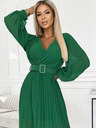 numoco 414-3 KLARA nabrane haljine sa pojasom i dekolteom - zelena